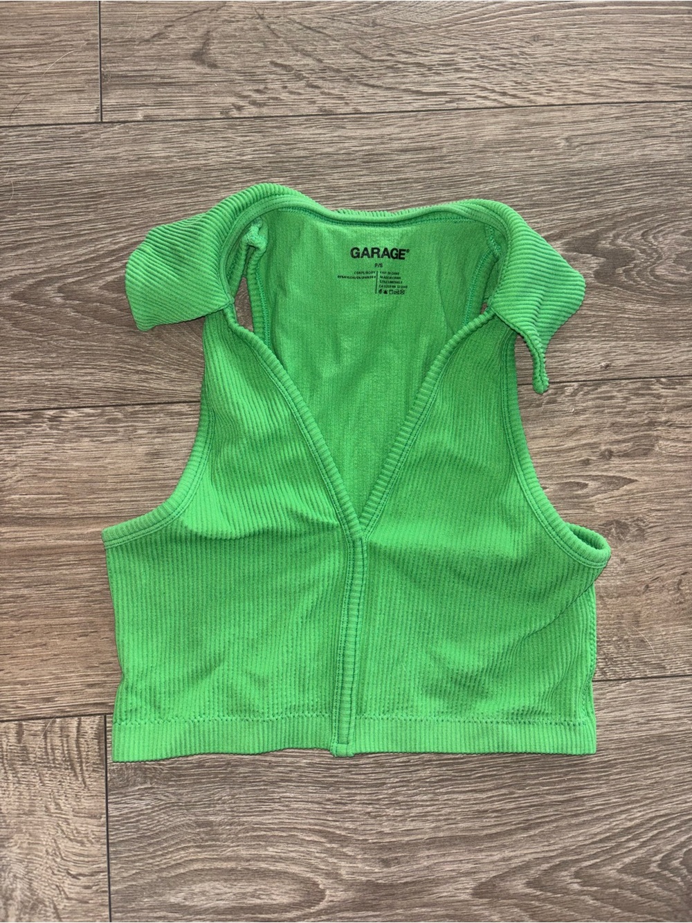 Garage Ribbed Halter Crop Top Lime Green S